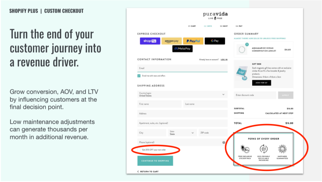 shopify customizable checkout with pura vida